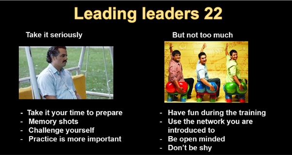 A poster selling designed by a participant selling Leading Leaders leadership development programme to peers
